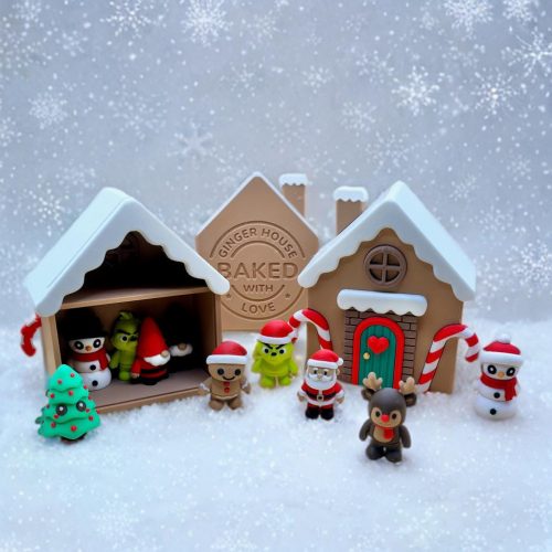 Mézeskalács Házikó - 10 db Karácsonyi mini figurával