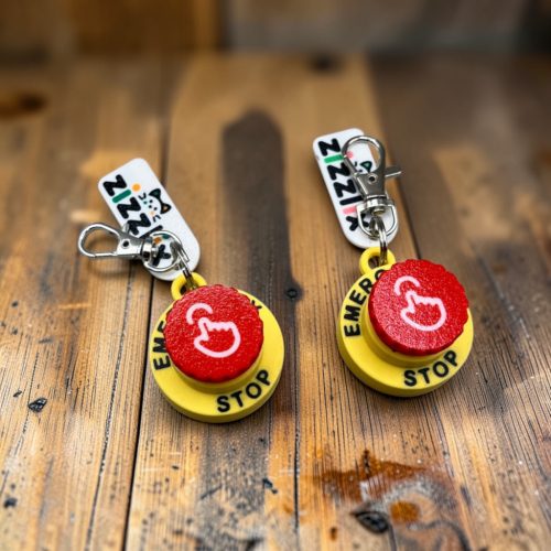 Vészleállító Piros Gomb Kulcstartó